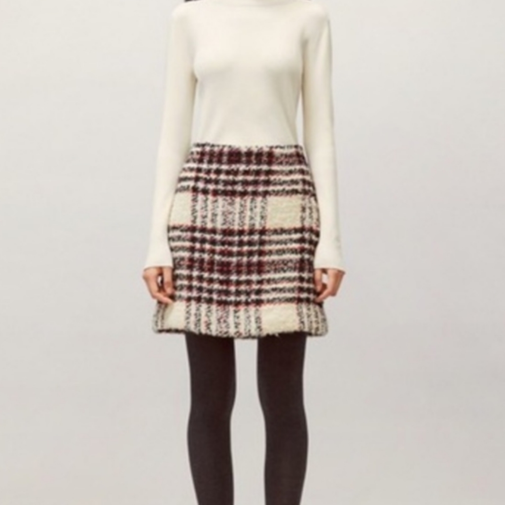 Tory Burch Check Wool Tweed Mini Skirt Women's Size 12 Nwt